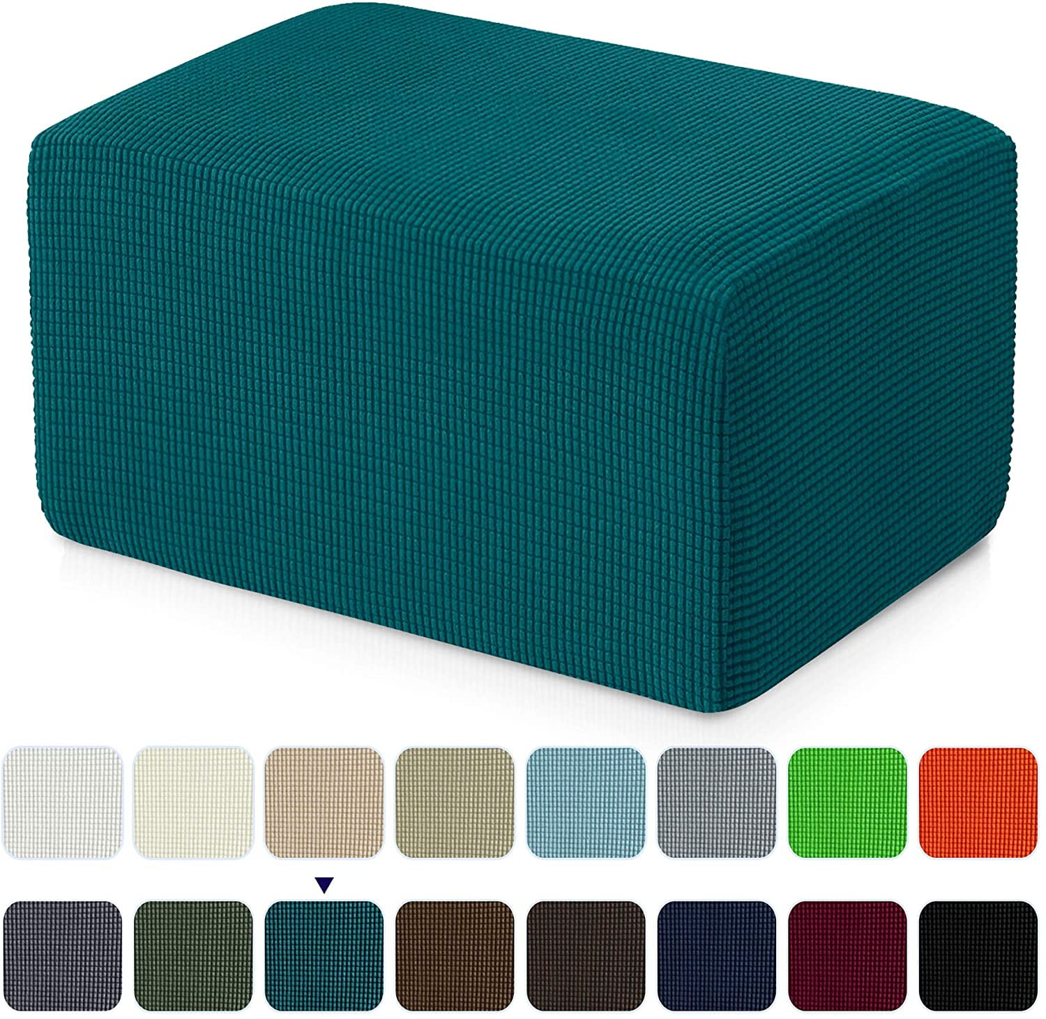Subrtex Stretch Textured Grid Oversized Ottoman Slipcover, Turquoise