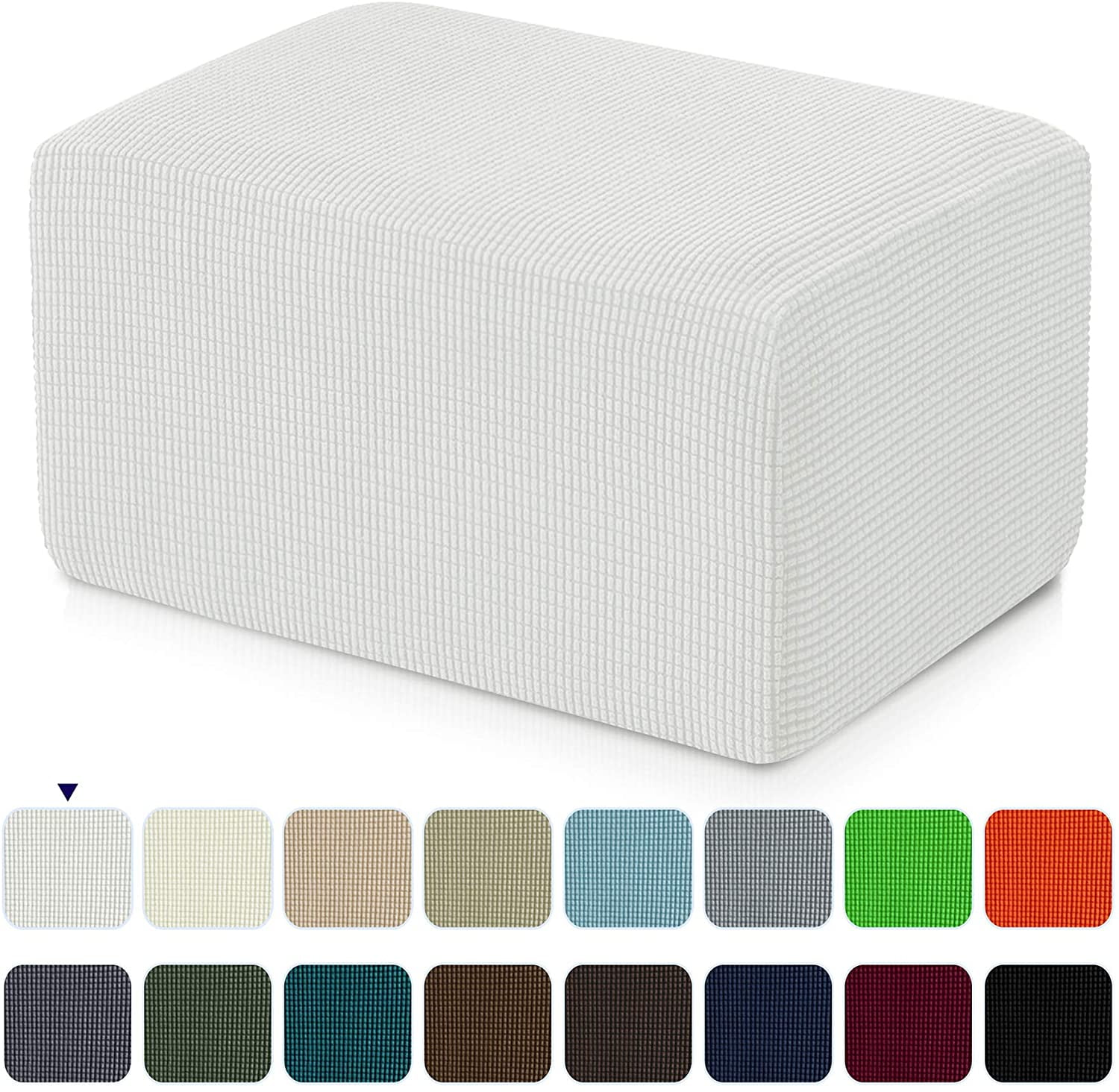 Subrtex Stretch Textured Grid Oversized Ottoman Slipcover, White