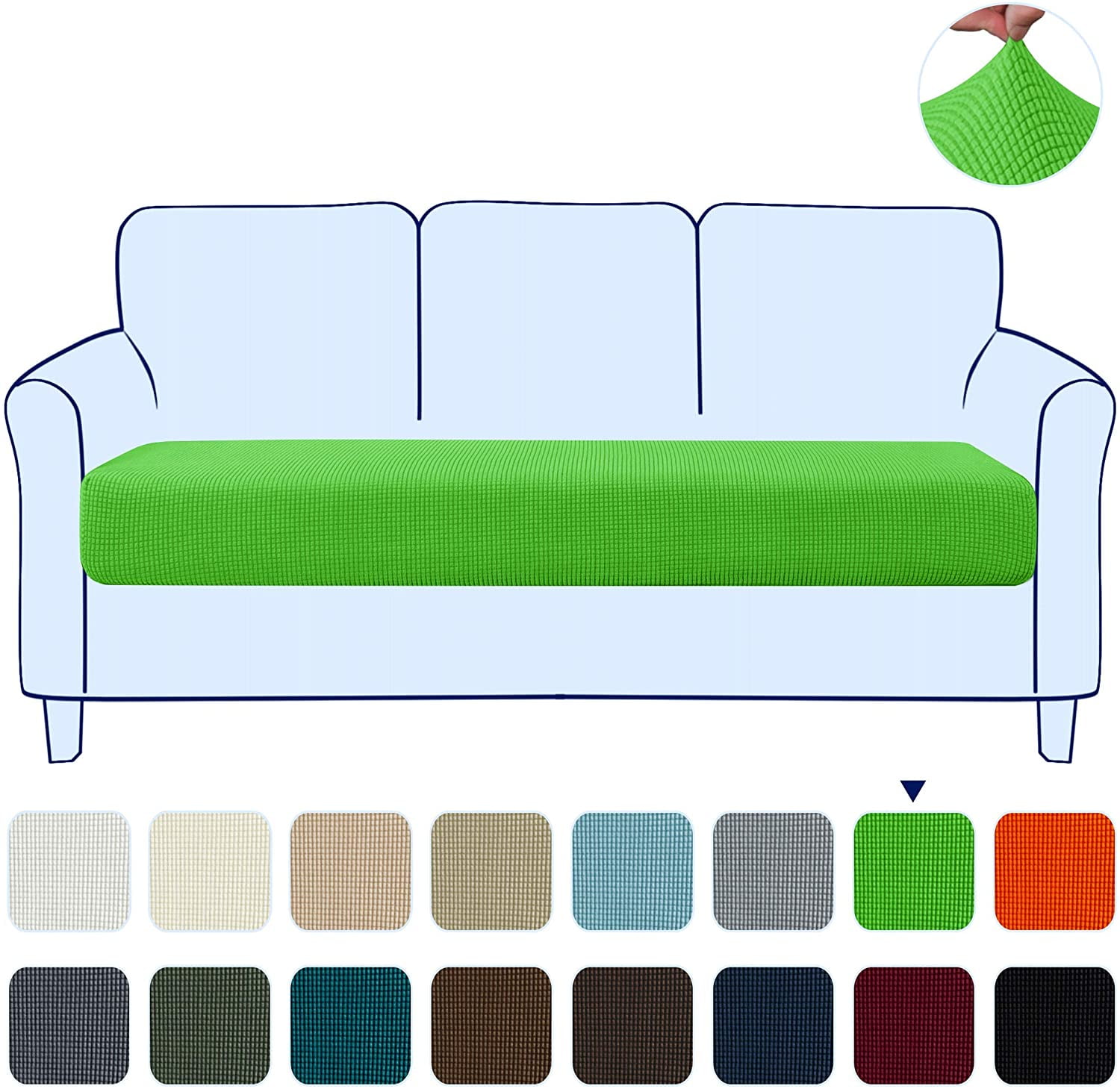 Subrtex Stretchy Cushion Protector 1/2/3 Seats, Jacquard Fitted Durable Washable Armchair Loveseat Sofa Cushion Slipcover Sofa Protector (Grass Green,Sofa)