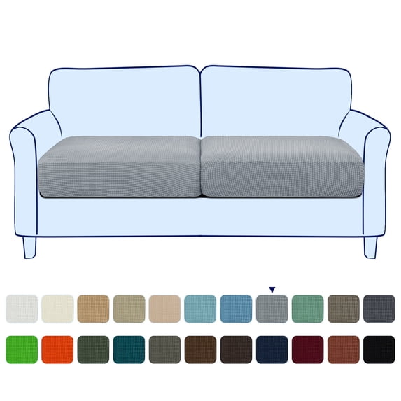 Subrtex Texture Grid Slipcover Stretch Box Seat Cushion Cover (2 Pcs, Light Gray)