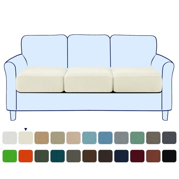 Subrtex Texture Grid Slipcover Stretch Box Seat Cushion Cover (3 Pcs, Ivory)