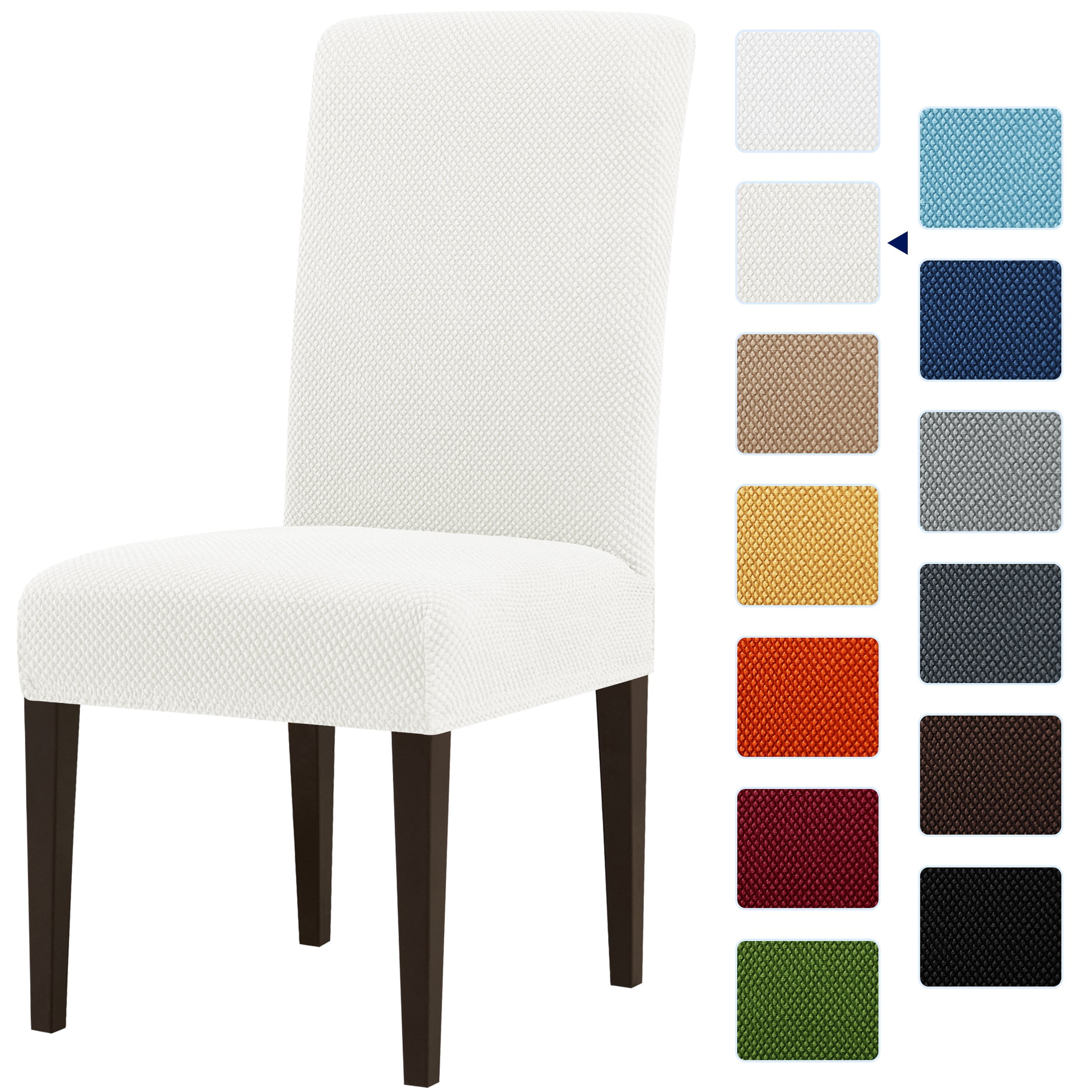 Cream Textured Stretch Dining Chair Covers Set of 4