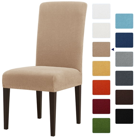 Subrtex Textured Grain Dining Chair Slipcover Washable Elastic Chair Protector(Set of 4,Khaki)