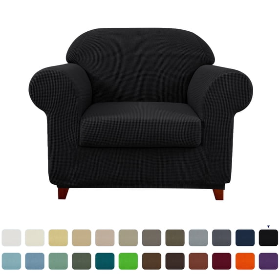 Subrtex Textured Grid Stretch Sofa Cover Couch Slipcover with Separate Cushion Cover (Black, Armchair)