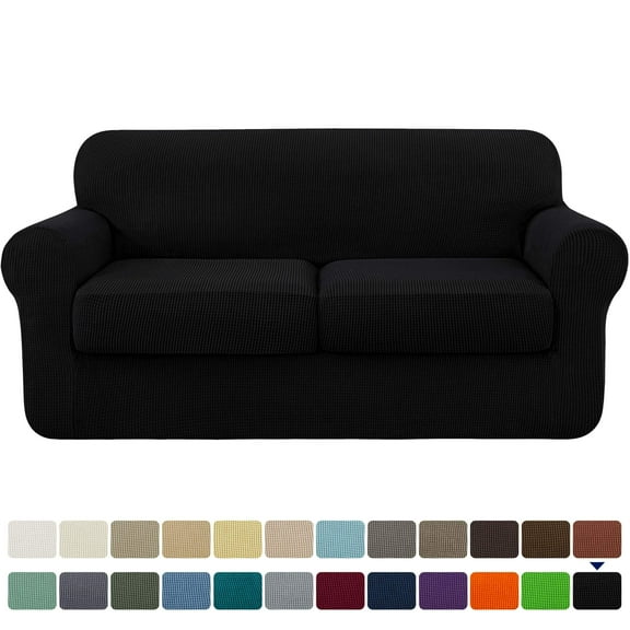 Subrtex Textured Grid Stretch Sofa Cover Couch Slipcover with Separate Cushion Cover (Black, Loveseat)