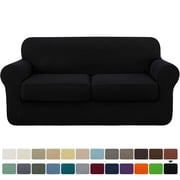 Subrtex Textured Grid Stretch Sofa Cover Couch Slipcover with Separate Cushion Cover Black, Loveseat
