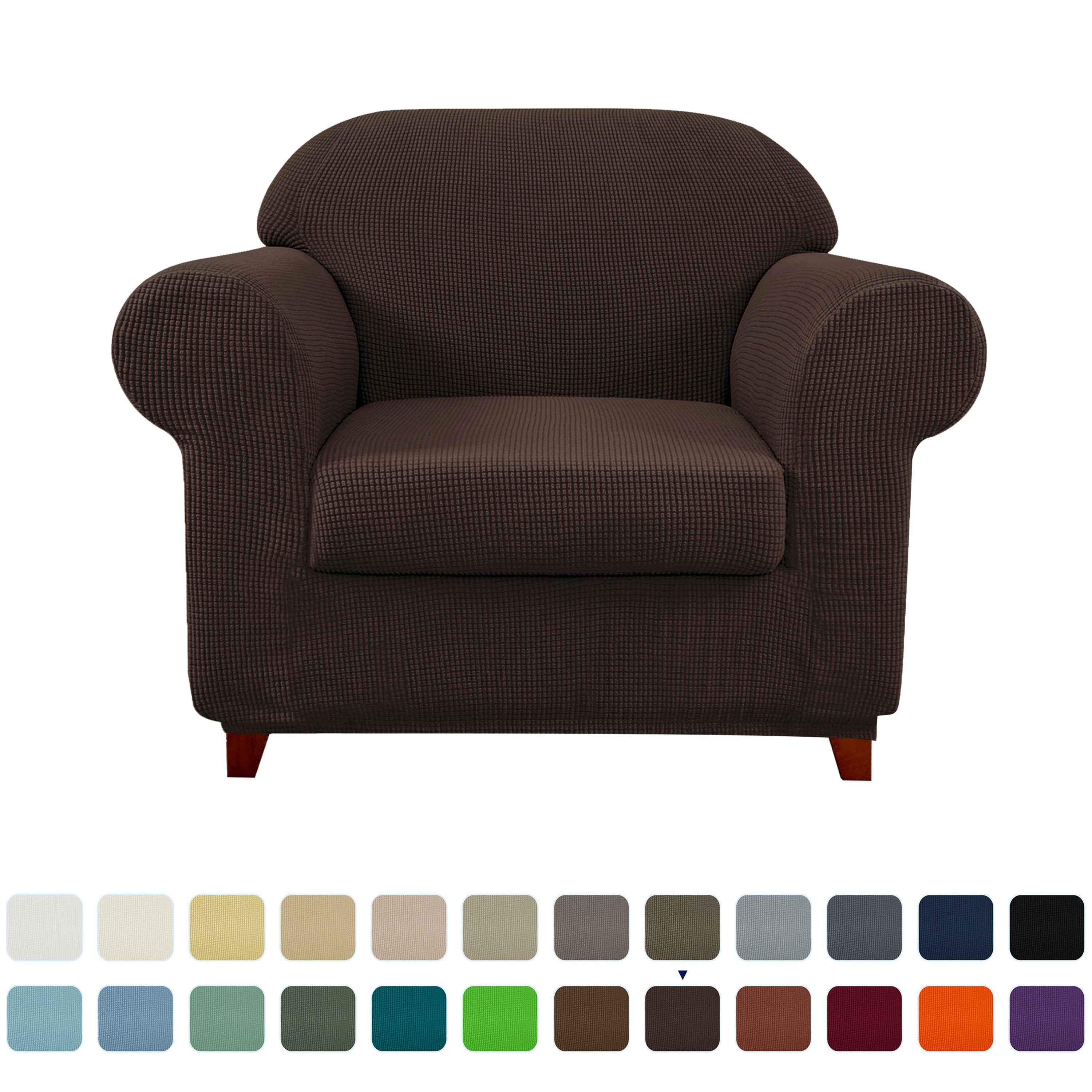 Subrtex Textured Grid Stretch Sofa Cover Couch Slipcover with Separate Cushion Cover (Chocolate, Armchair)