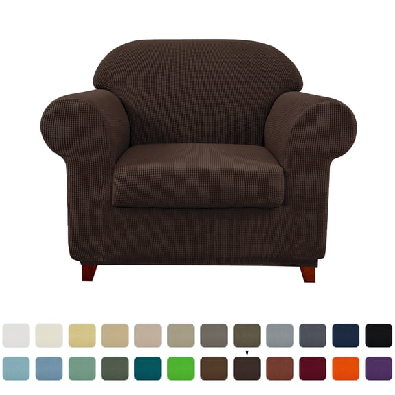 Subrtex Textured Grid Stretch Sofa Cover Couch Slipcover with Separate Cushion Cover (Chocolate, Armchair)