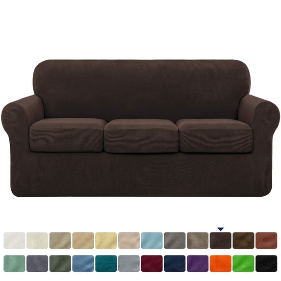 Subrtex Textured Grid Stretch Sofa Cover Couch Slipcover with Separate Cushion Cover (Chocolate, Sofa)