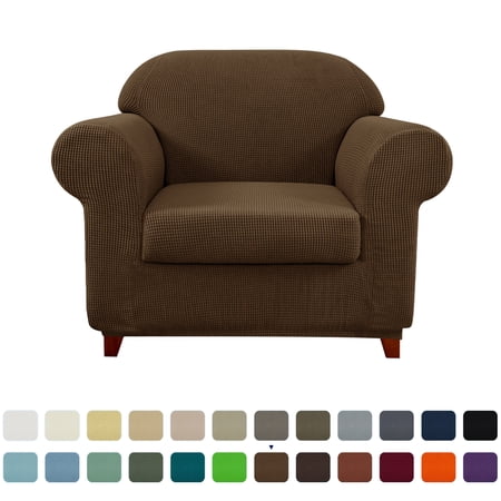 Subrtex Textured Grid Stretch Sofa Cover Couch Slipcover with Separate Cushion Cover (Coffee, Armchair)