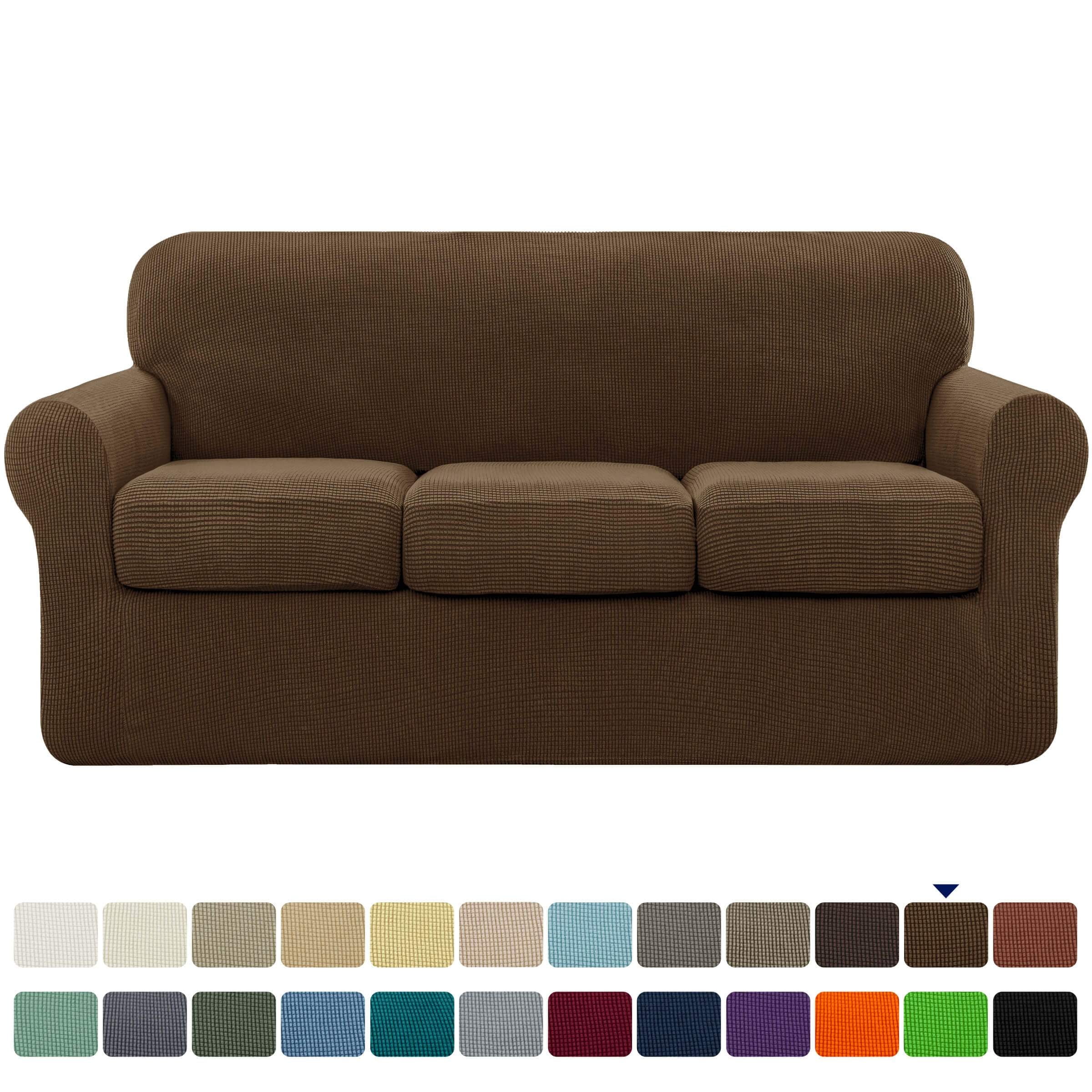 Subrtex Textured Grid Stretch Sofa Cover Couch Slipcover with Separate Cushion Cover (Coffee, Sofa)