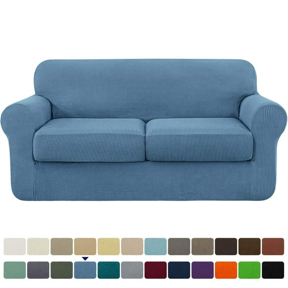 Subrtex Textured Grid Stretch Sofa Cover Couch Slipcover with Separate Cushion Cover (Denim Blue, Loveseat)