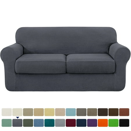 Subrtex Textured Grid Stretch Sofa Cover Couch Slipcover with Separate Cushion Cover (Gray, Loveseat)