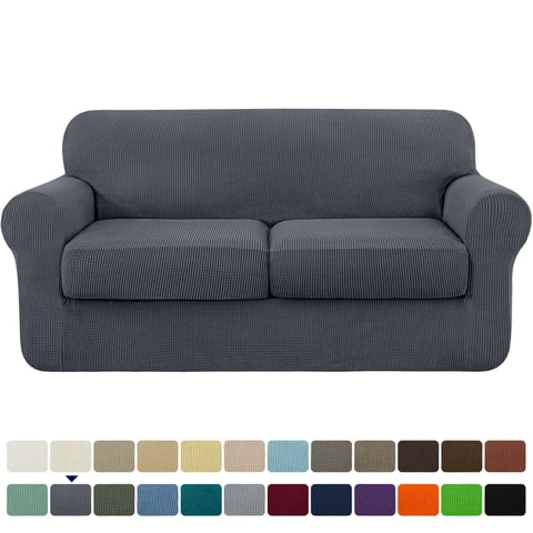 Subrtex Textured Grid Stretch Sofa Cover Couch Slipcover with Separate Cushion Cover (Gray, Loveseat)