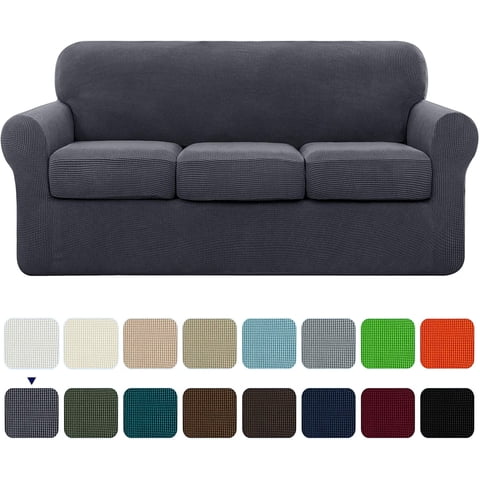 Subrtex Textured Grid Stretch Sofa Cover Couch Slipcover with Separate Cushion Cover(Gray, Sofa)
