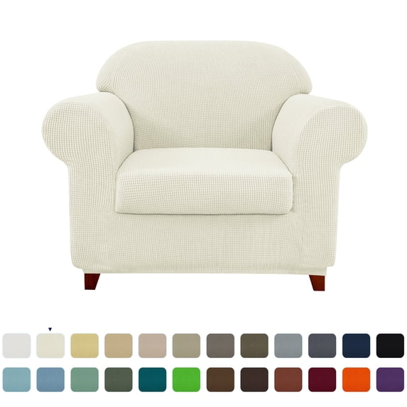 Subrtex Textured Grid Stretch Sofa Cover Couch Slipcover with Separate Cushion Cover (Ivory, Armchair)