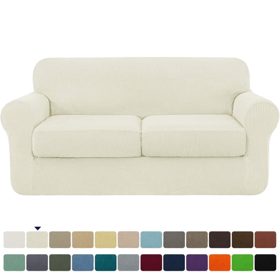 Subrtex Textured Grid Stretch Sofa Cover Couch Slipcover with Separate Cushion Cover (Ivory, Loveseat)
