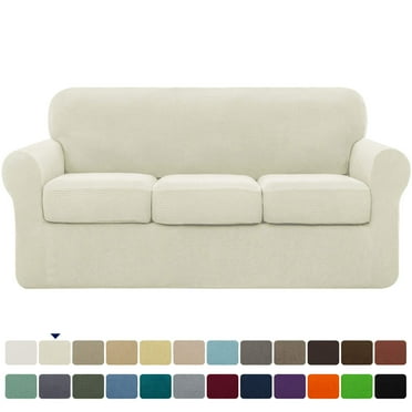 Subrtex Textured Grid Stretch Sofa Cover Couch Slipcover with Separate Cushion Cover (Ivory, Sofa)