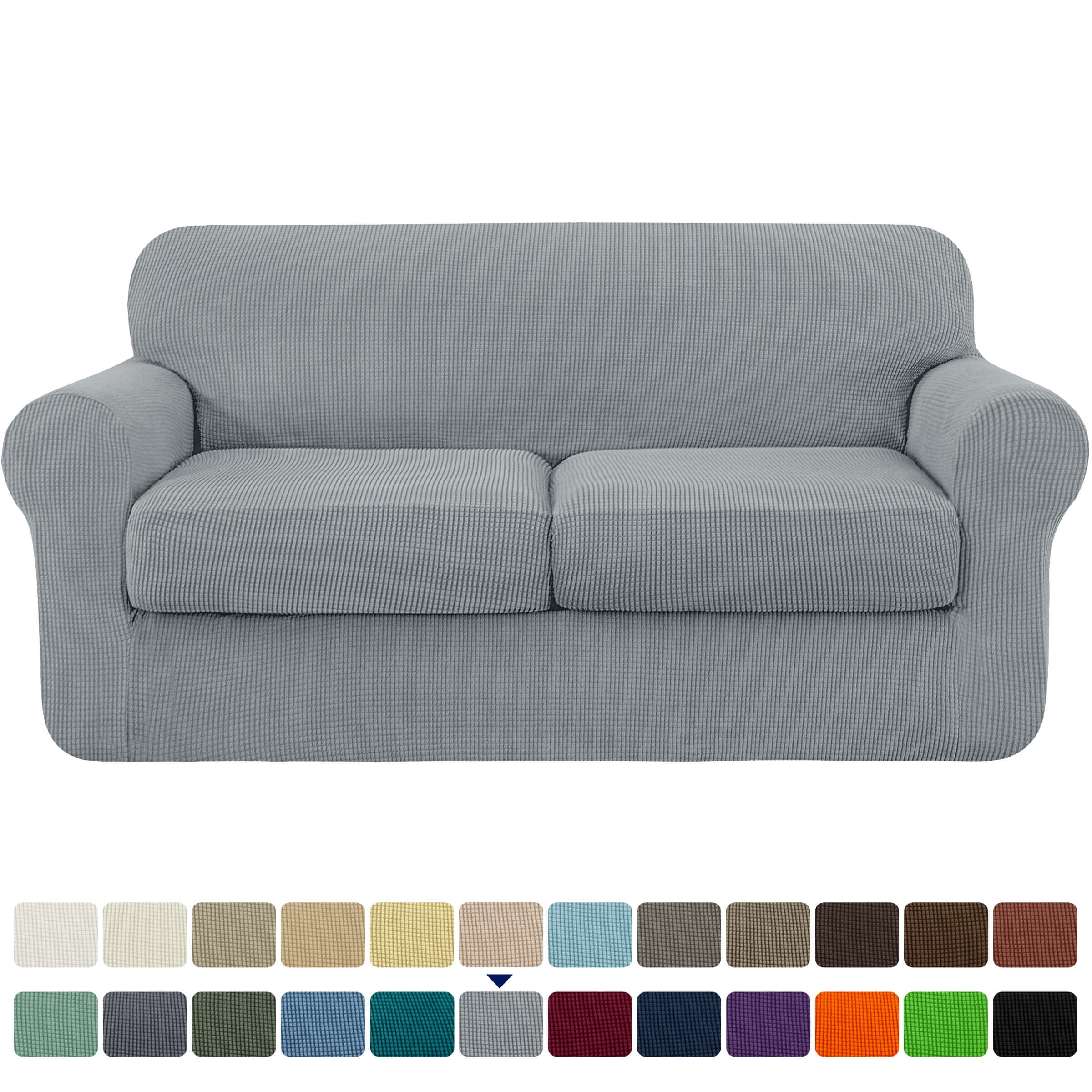 Light Gray Textured Grid Stretch Loveseat Slipcover