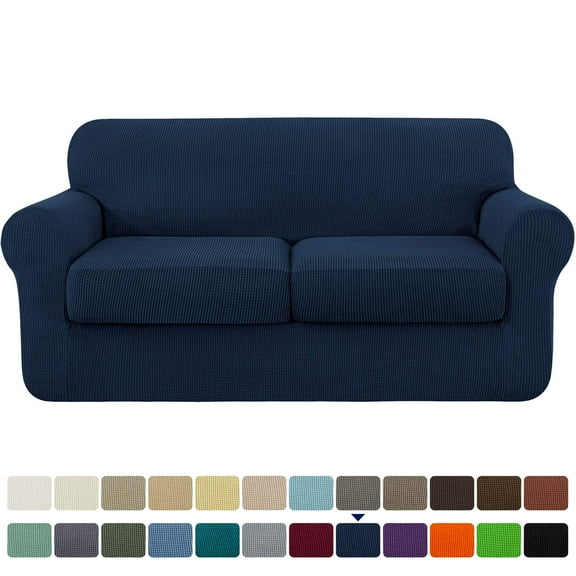 Subrtex Textured Grid Stretch Sofa Cover Couch Slipcover with Separate Cushion Cover (Navy, Loveseat)