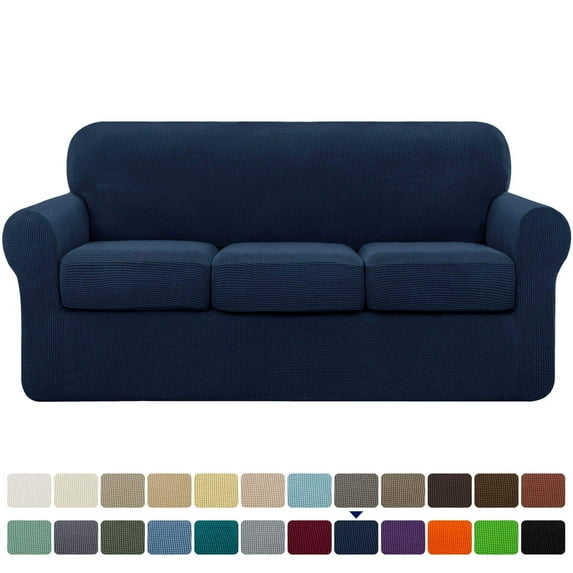 Subrtex Textured Grid Stretch Sofa Cover Couch Slipcover with Separate Cushion Cover(Navy, Sofa)