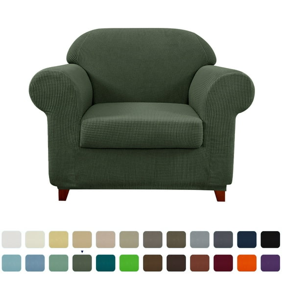 Subrtex Textured Grid Stretch Sofa Cover Couch Slipcover with Separate Cushion Cover (Olive Drab, Armchair)