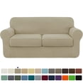 thumbnail image 1 of Subrtex Textured Grid Stretch Sofa Cover Couch Slipcover with Separate Cushion Cover (Khaki, Loveseat), 1 of 7