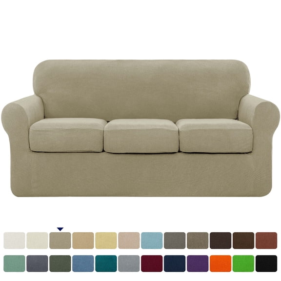 Subrtex Textured Grid Stretch Sofa Cover Couch Slipcover with Separate Cushion Cover (Khaki, Sofa)