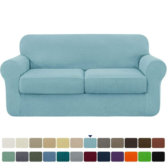 Subrtex Textured Grid Stretch Sofa Cover Couch Slipcover with Separate Cushion Cover (Steel Blue, Loveseat)