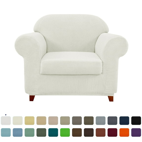 Subrtex Textured Grid Stretch Sofa Cover Couch Slipcover with Separate Cushion Cover (White, Armchair)