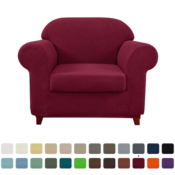 Subrtex Textured Grid Stretch Sofa Cover Couch Slipcover with Separate Cushion Cover (Wine, Armchair)