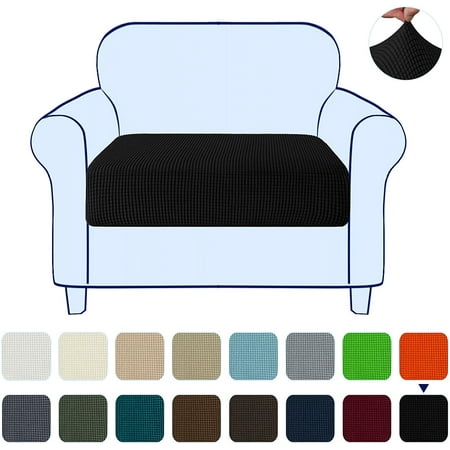 Subrtex Textured Grid Stretchy Washable Sofa Seat Cushion Cover Armchair Loveseat Sofa Protector (Black, Chair)