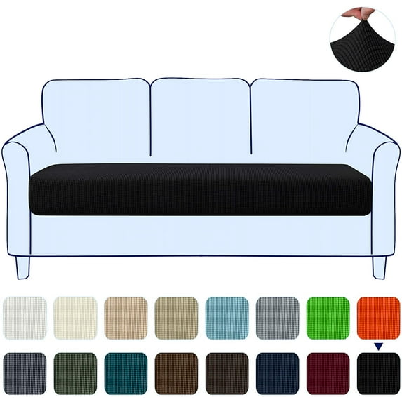Subrtex Textured Grid Stretchy Washable Sofa Seat Cushion Cover Armchair Loveseat Sofa Protector (Black, Sofa)