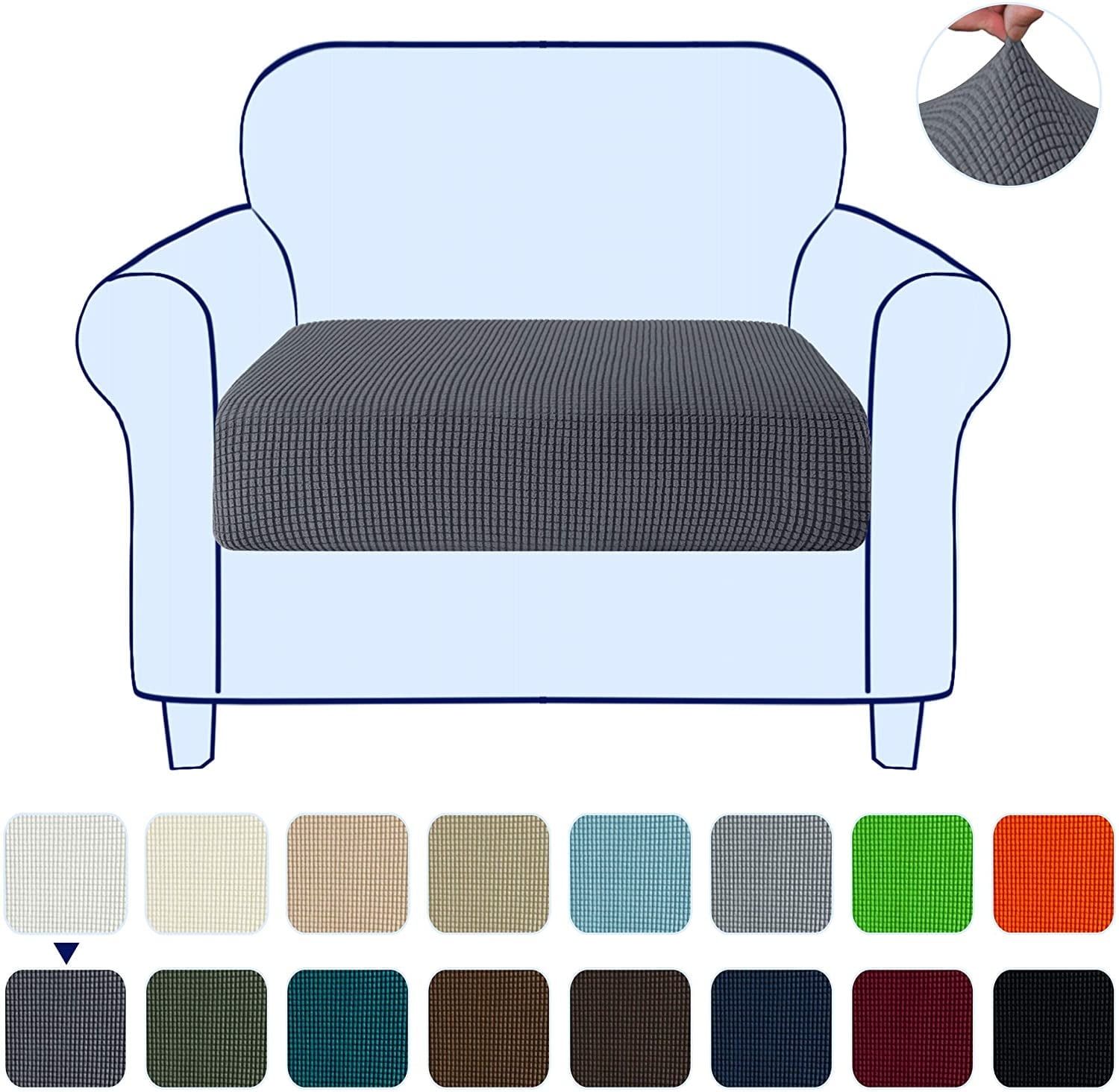 Subrtex Textured Grid Stretchy Washable Sofa Seat Cushion Cover Armchair Loveseat Sofa Protector （Gray, Chair）