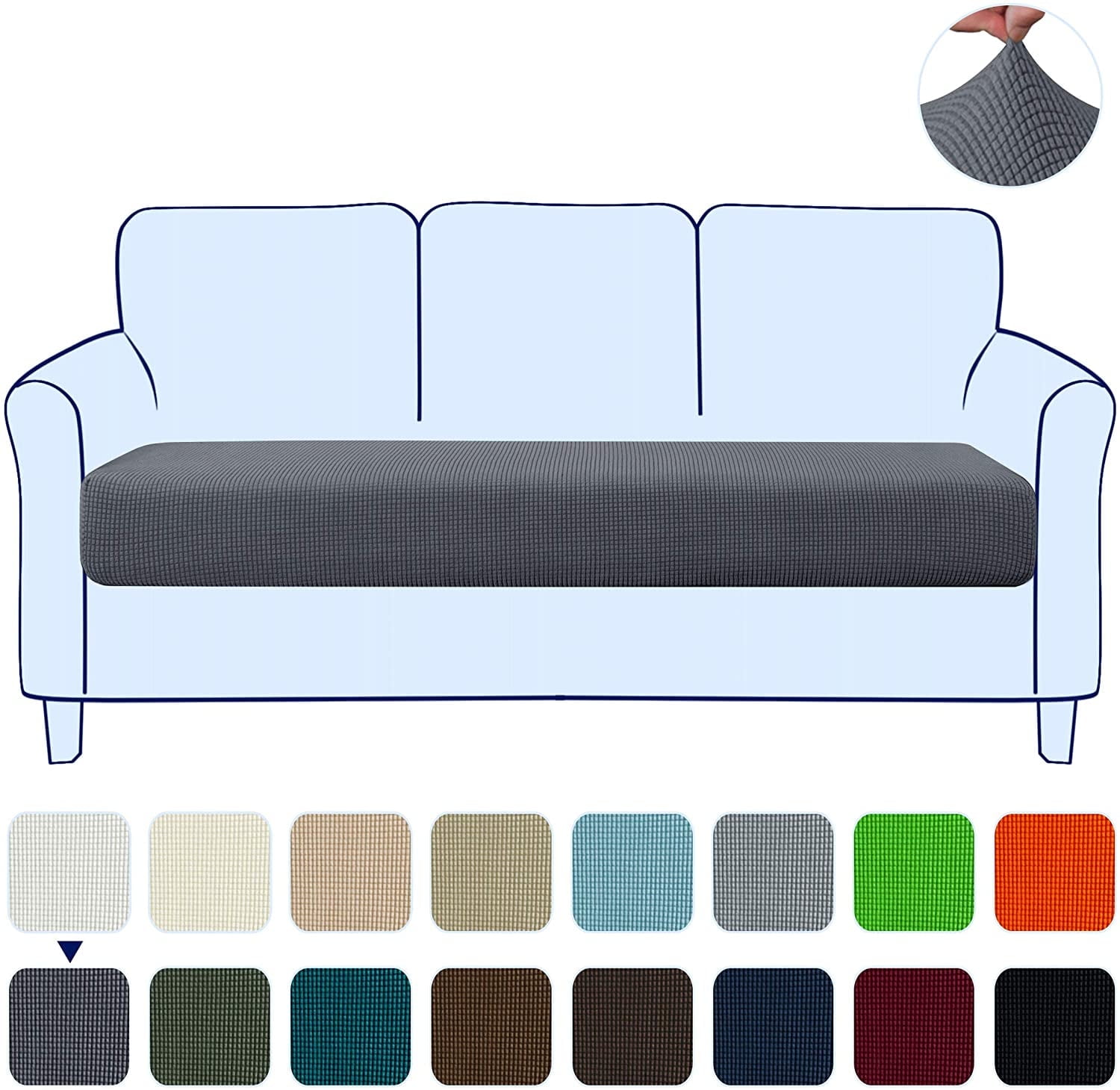 Subrtex Textured Grid Stretchy Washable Sofa Seat Cushion Cover Armchair Loveseat Sofa Protector Gray, Sofa