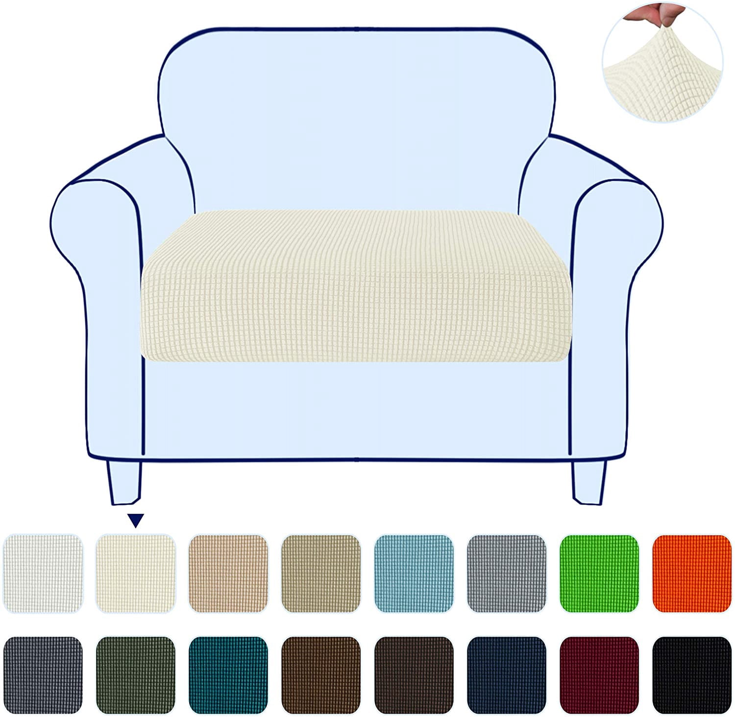 Subrtex Textured Grid Stretchy Washable Sofa Seat Cushion Cover Armchair Loveseat Sofa Protector （Ivory, Chair）