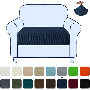Subrtex Textured Grid Stretchy Washable Sofa Seat Cushion Cover Armchair Loveseat Sofa Protector （Navy, Chair）