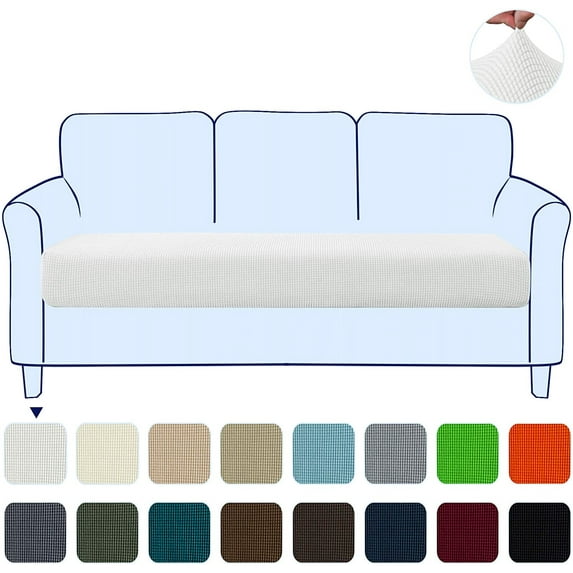 Subrtex Textured Grid Stretchy Washable Sofa Seat Cushion Cover Armchair Loveseat Sofa Protector (Off-White, Sofa)