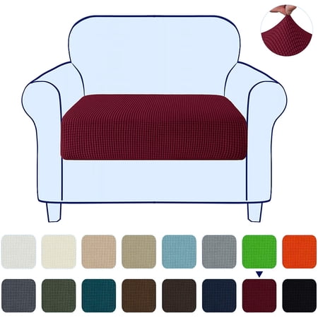 Subrtex Textured Grid Stretchy Washable Sofa Seat Cushion Cover Armchair Loveseat Sofa Protector (Wine, Chair)