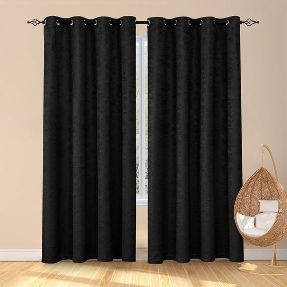 Subrtex Thermal Insulated Grommet Blackout Curtains for Bedroom, Set of 2 Panels, 52"×95", Black