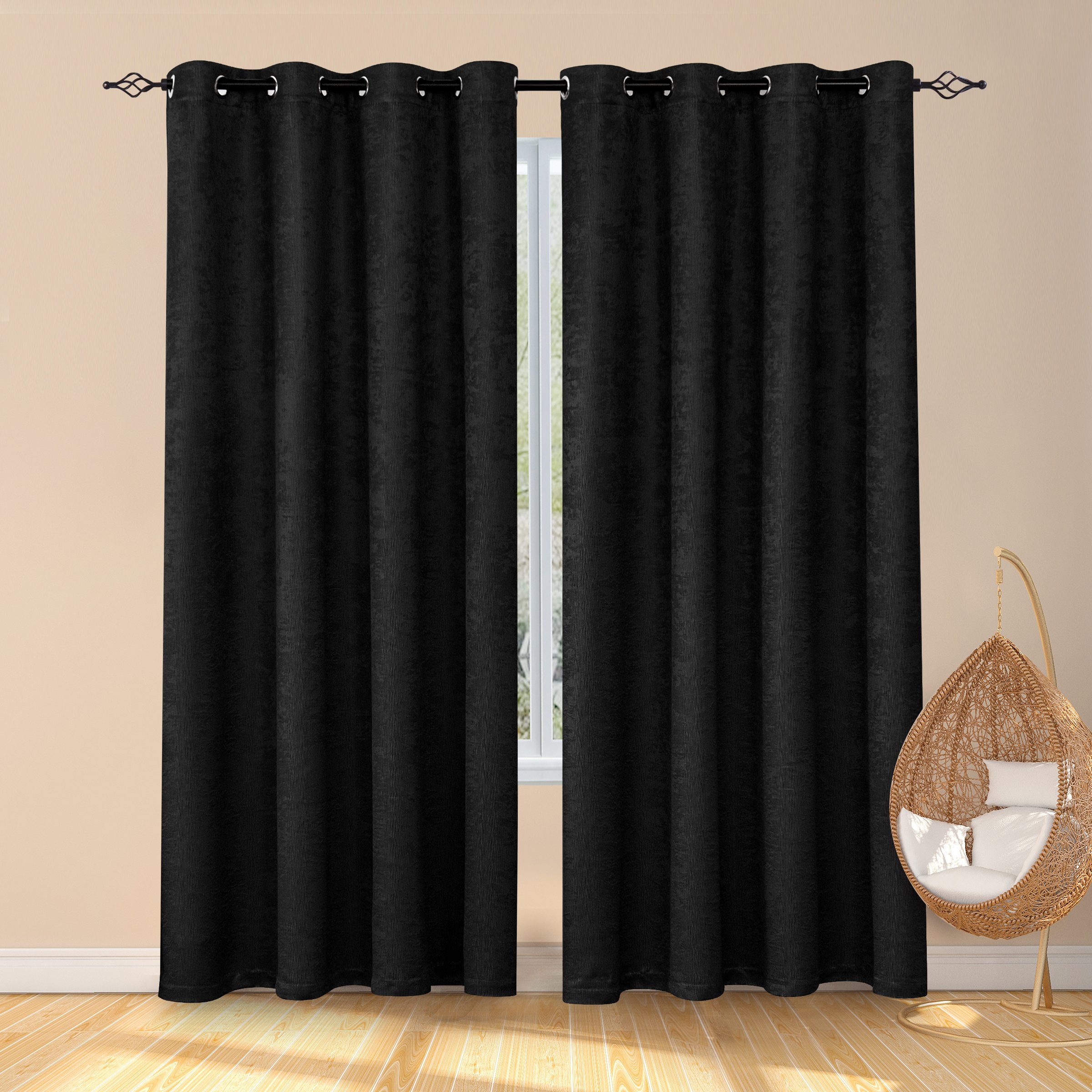 Subrtex Thermal Insulated Grommet Blackout Curtains for Bedroom, Set of 2 Panels, 53"×84", Black - image 1 of 5
