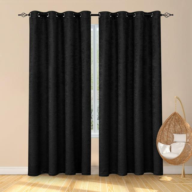 Subrtex Thermal Insulated Grommet Blackout Curtains for Bedroom, Set of 2 Panels, 53"×84", Black