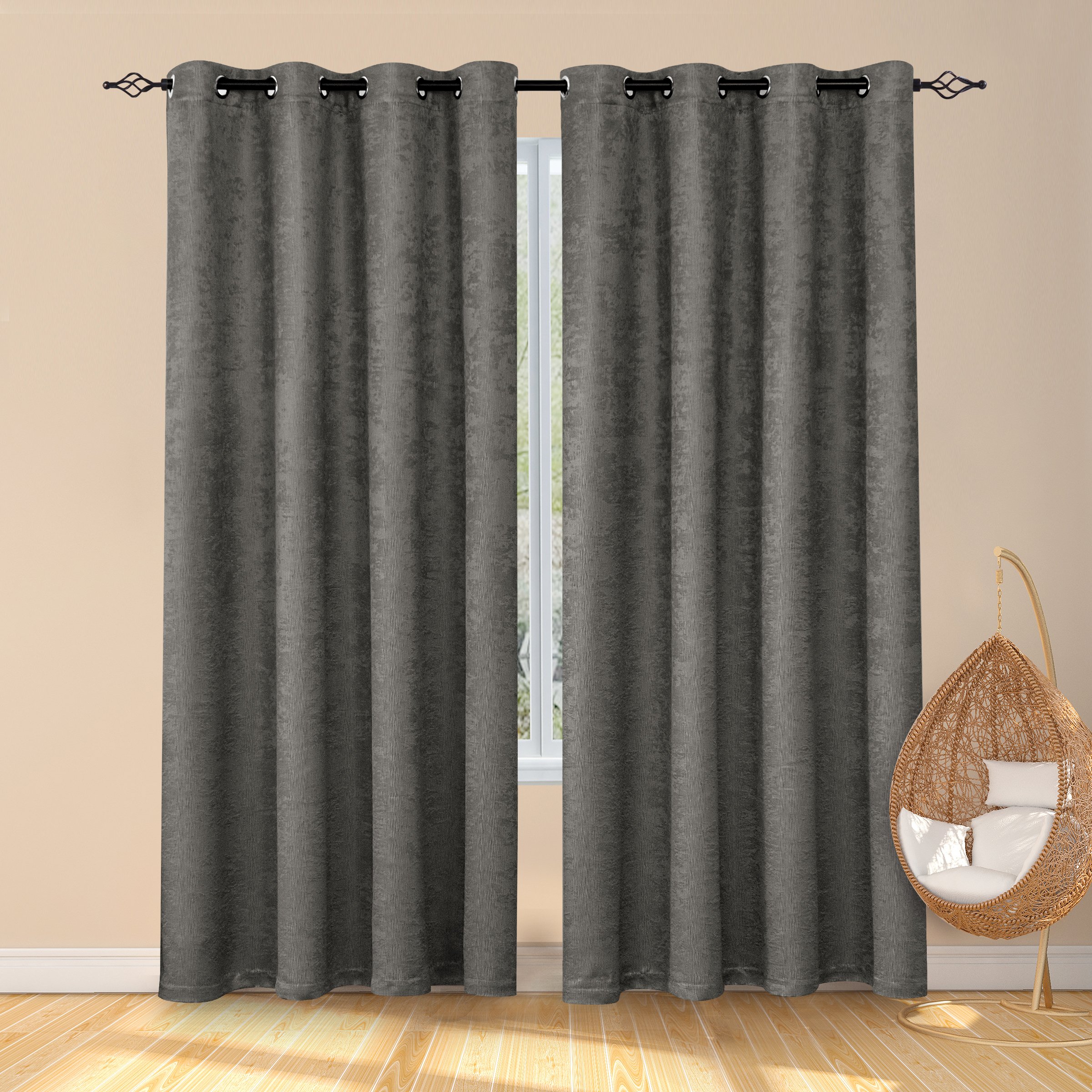 Subrtex Thermal Insulated Grommet Blackout Curtains for Bedroom, Set of 2 Panels, 53"×96", Dark Grey - image 1 of 5