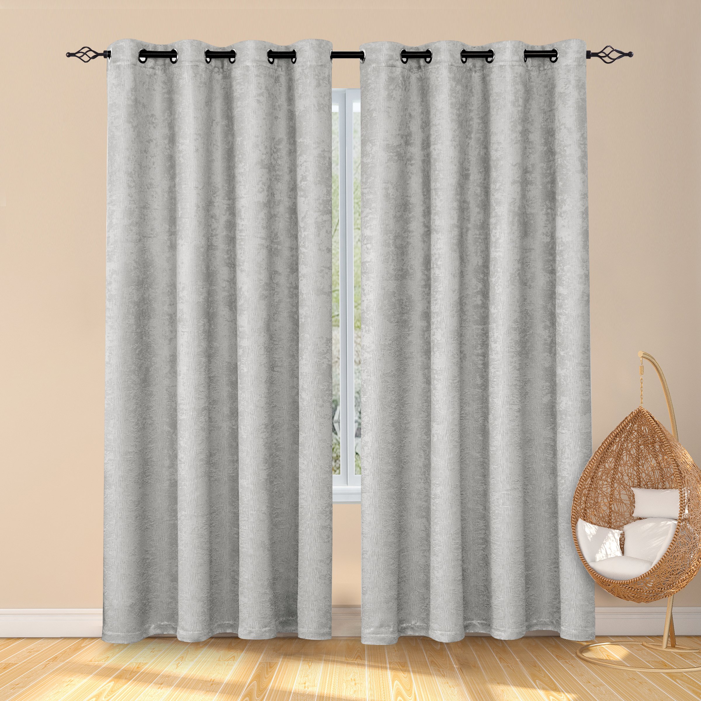 Subrtex Thermal Insulated Grommet Blackout Curtains for Bedroom, Set of 2 Panels, 53"×96", Greyish White - image 1 of 5