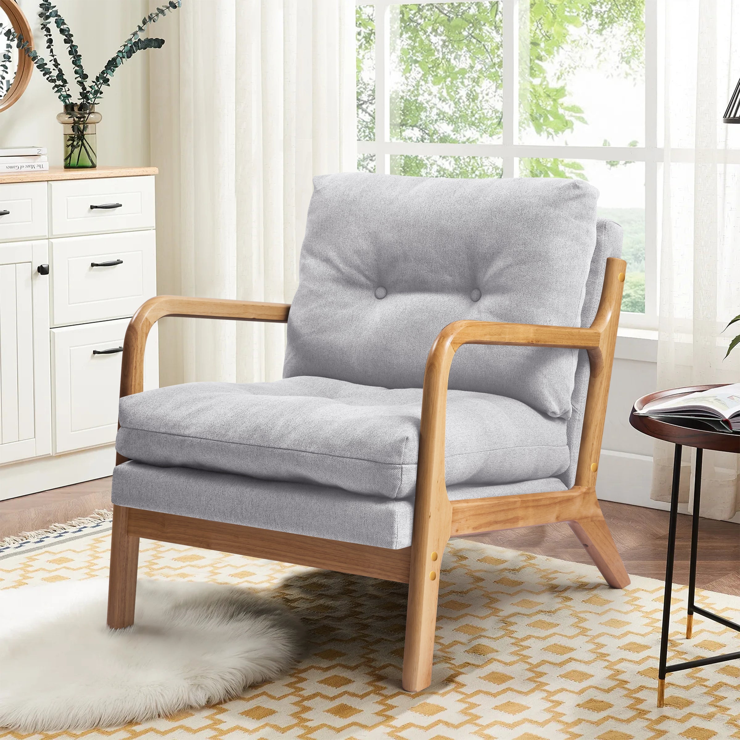 Subrtex Tufted Upholstered Accent Chair (1 Pack, Gray)