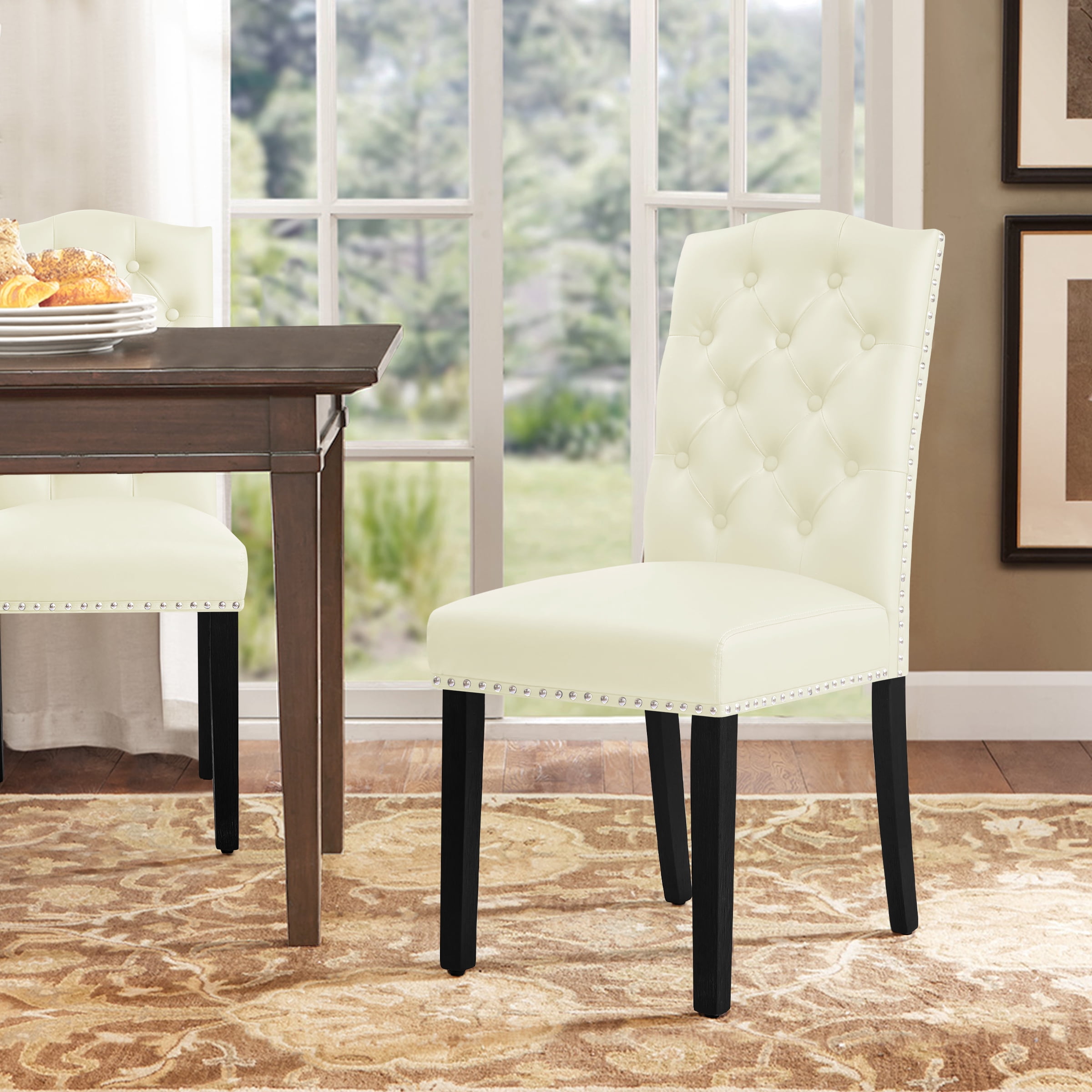 Subrtex Upholstered Dining Chairs Set of 2, PU Leather Dining Chair ...