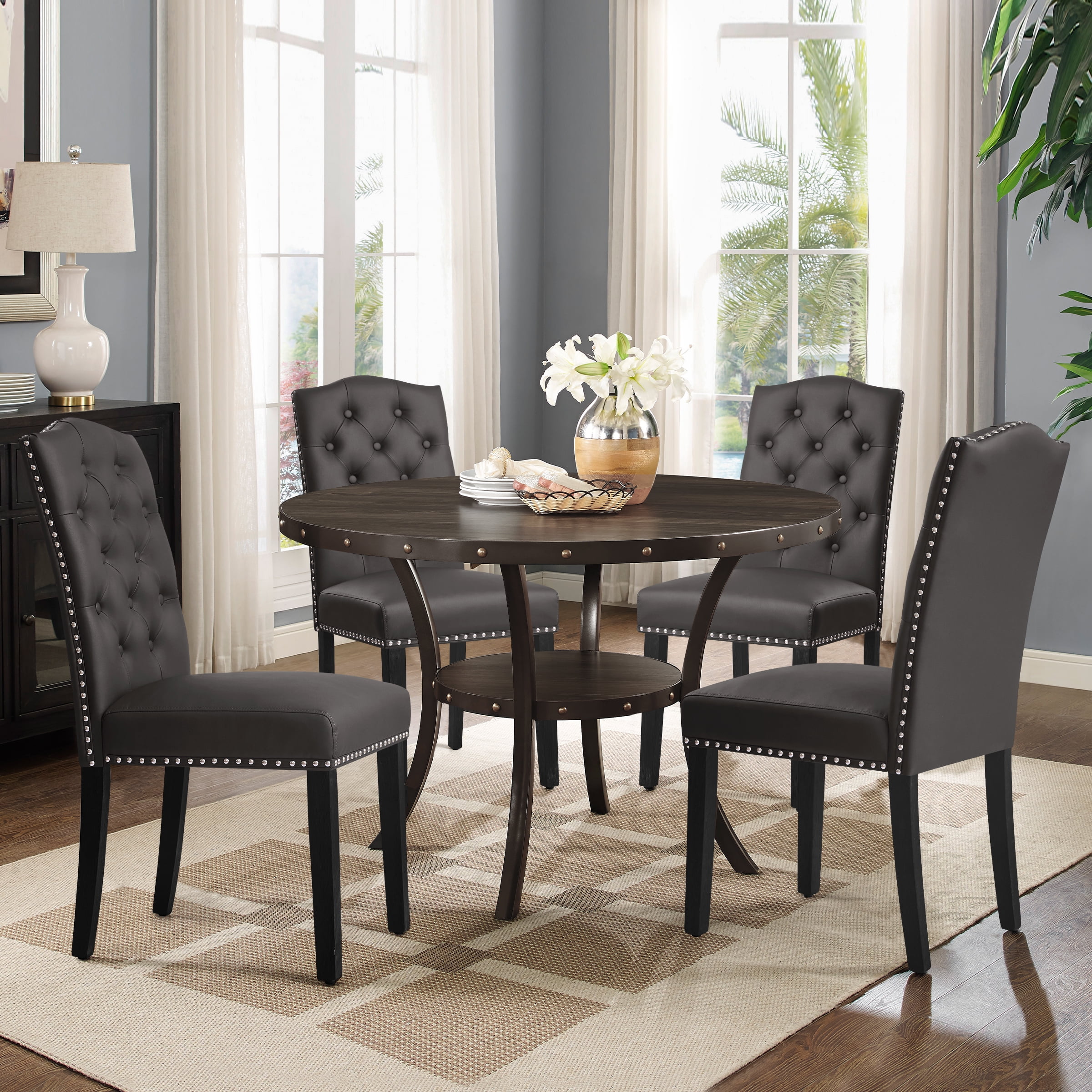 Subrtex Upholstered Dining Chairs Set of 4, PU Leather Dining Chair ...