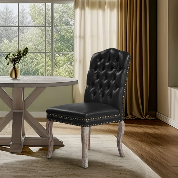 Subrtex Upholstered Dining Chairs Set of 4, PU Leather Dining Chair with Nail heads Trim, Chairs Set for Kitchen Dining Room, Black