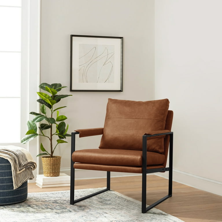 Subrtex Upholstered Modern Accent Chair with Metal Frame, Brown PU