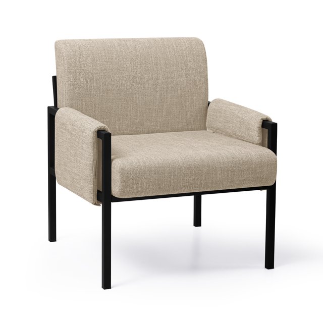 Subrtex Upholstered Modern Accent Chair with Metal Frame, Khaki Linen
